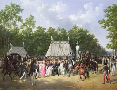 Louis XVIII Greeting Marie-Caroline-Ferdinande de Bourbon, Princess of Sicily, at the Croix de Saint-Herem in the Forest at Fontainebleau by Hippolyte Lecomte